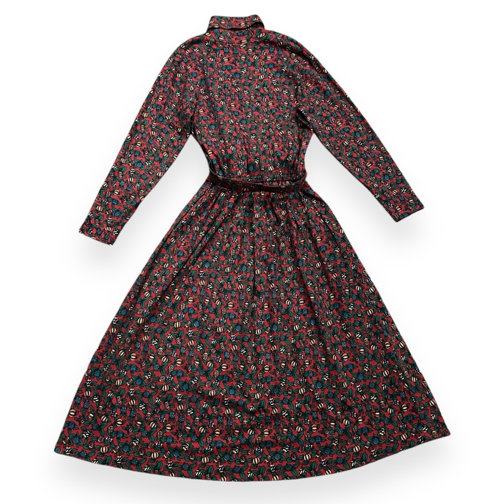 VTG 90s Christmas Theme Dress Turtleneck Elastic Waist Pleated Dress with Belt - Picture 3 of 4
